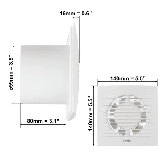 EUROPLAST Ø 100mm bathroom fan with humidity sensor and timer. Quiet ventilation - made of plastic - White.