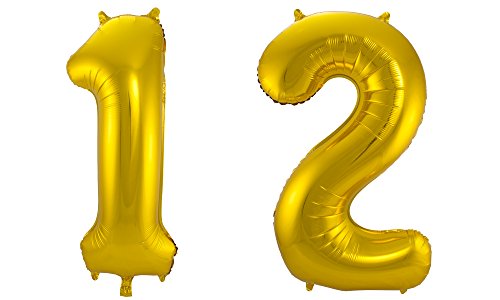 Folat 800501 - Foil balloon - Number 12 - gold - approx. 86 cm tall