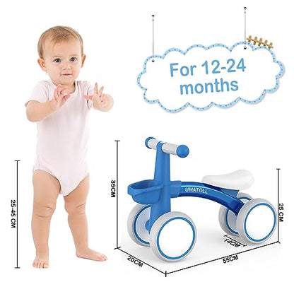 Umatoll Kids Balance Bike from 1 year, Toy for 12-24 months, Baby walking bike with basket for boys girls, Gifts for 1 year old birthday (Blue)