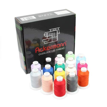 ACKERMANN Overlock Bulk Thread 16x 1,000m Box, 120 Weight, 100% Polyester