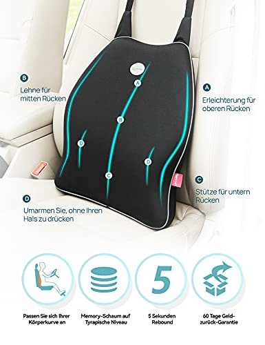 Travel Ease back cushion and neck pillow for car/vehicle Memory foam Orthopedic Design Car Seat Cushion for back pain relief (Black)