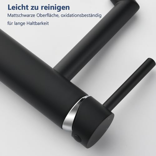 Black Bathroom Faucet, Ulytid Sink Faucet for Bathroom, Stainless Steel Single Handle Basin Tap, Cold & Hot Water Mixer Tap, Basin Faucet with Spout Height 111 mm