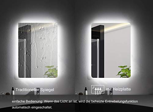 LISA bathroom mirror 120 x 80 cm with LED lighting rectangular wall mirror anti-fog light mirror with touch switch IP44 cold white with clock