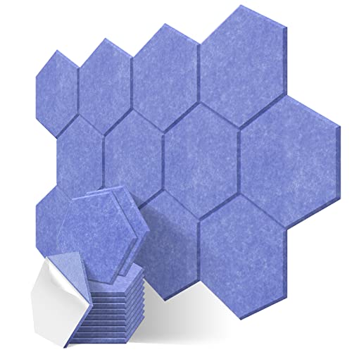 JBER hexagon acoustic panels, soundproof foam panels, self-adhesive, 35.6 x 30.5 x 1cm, high-density sound-absorbing panels for acoustic treatment, home office, 12 pieces (Navy Blue)