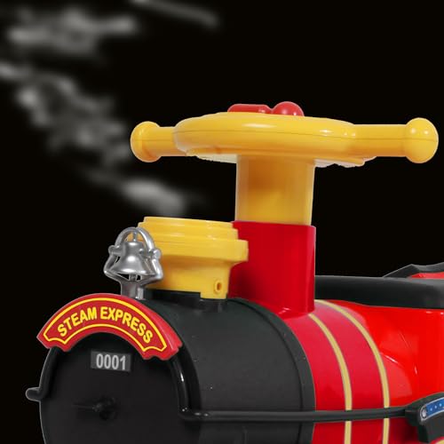 ROLLPLAY Electric Train Steam Train with trailer (children's vehicle to sit on, train emits water vapor, locomotive including track set length 7.3 m, for children) 26311