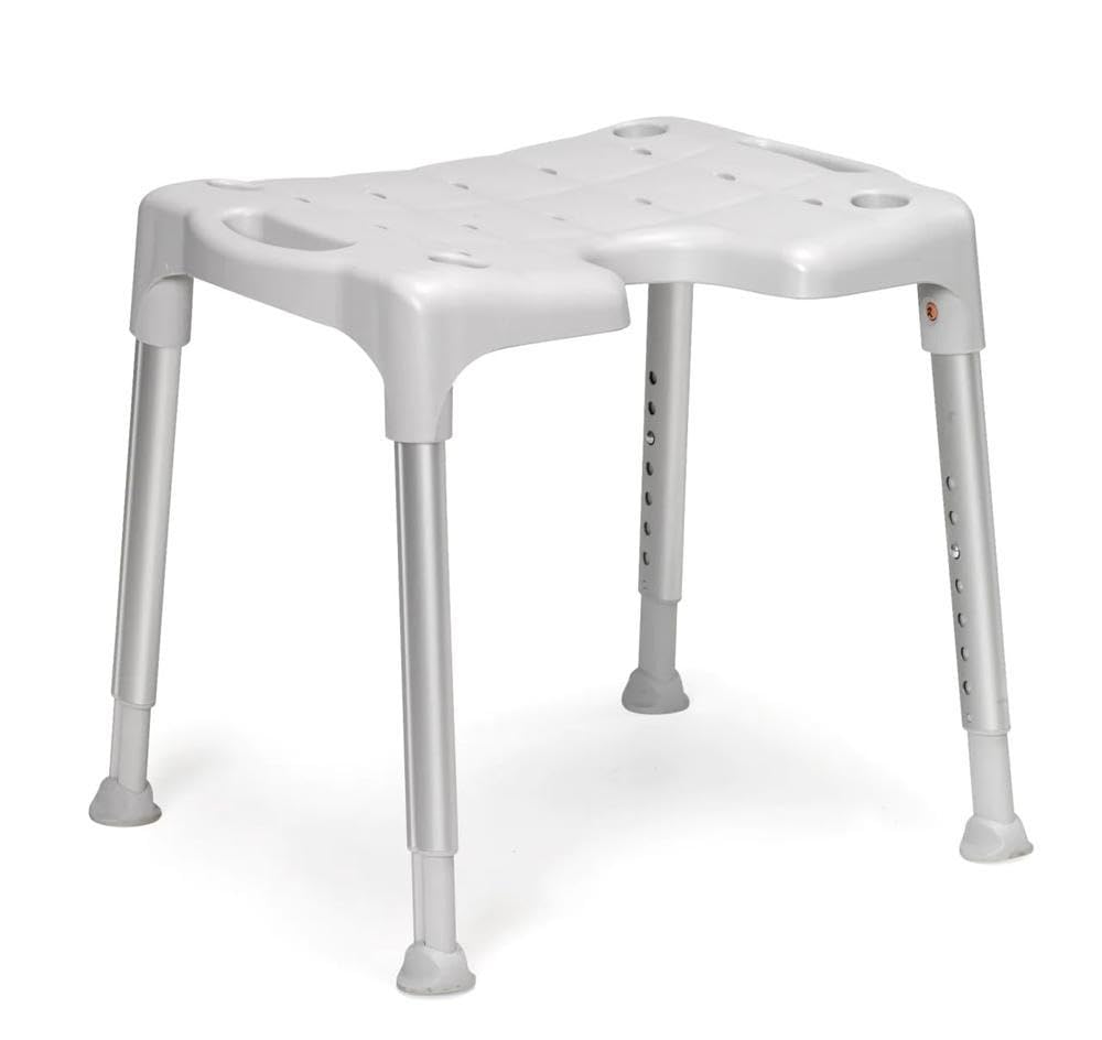 ETAC Swift Shower Stool/Chair with armrest and backrest in green. Designed for users who have difficulty standing for long periods in the shower, particularly elderly, handicapped, and disabled individuals.
