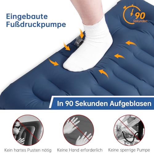 HOUSEPRO Isomatte Self-Inflating, 11cm Upgrade Airbag Camping Mat, Inflatable Sleeping Pad, Camping Mattress, Air Mattress for Camping, Camping Mat with Foot Pump and Pillow for Outdoor