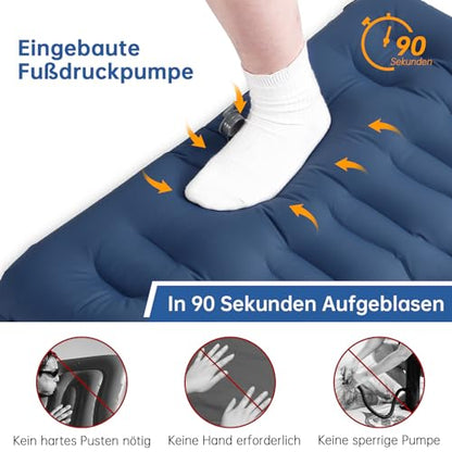 HOUSEPRO Isomatte Self-Inflating, 11cm Upgrade Airbag Camping Mat, Inflatable Sleeping Pad, Camping Mattress, Air Mattress for Camping, Camping Mat with Foot Pump and Pillow for Outdoor