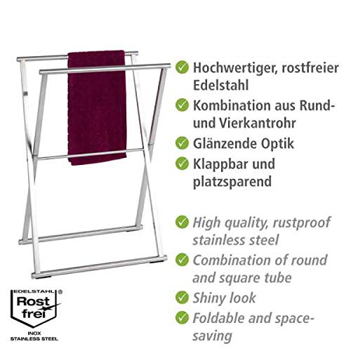 WENKO towel stand Lava stainless steel - clothes rack, foldable, stainless steel rustproof, 53.5 x 80.5 x 35 cm, shiny, 80.5 x 35 x 53.5 cm.