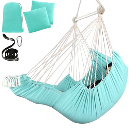 Chihee Hanging Chair Swing 2 Pillows Included, Durable Spreader Bar Cotton Fabric Hanging Chair Side Pocket Large Tassel Chair Set Footrest Support Leg Foot Comfortable