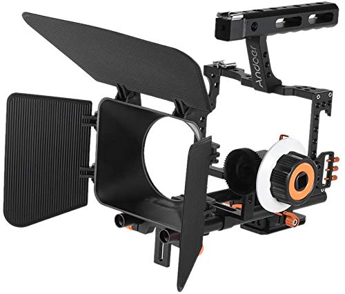 Andoer C500 Camera Rig Aluminum Alloy Kit with Camera Cage, Matte Box, Follow Focus, Hand Grip, 15mm Rod for Panasonic GH4. Camera recorder video cage rig installation set for film.
