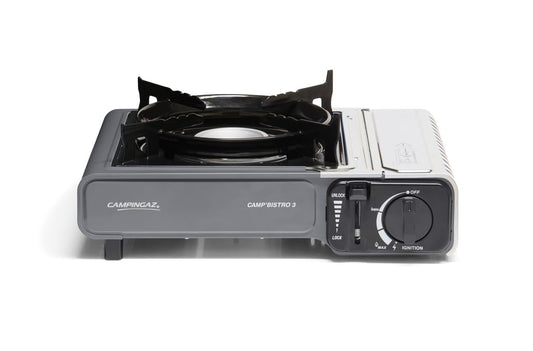 Campingaz Camp'Bistro 3 Gas cooker, camping stove with 1 burner, 2,200 watts power, compact outdoor gas cartridge cooker with carrying case, black.