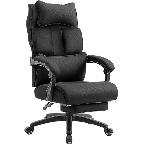 Dowinx office chair, ergonomic with footrest and padded armrest, fabric, high back swivel computer chair, adjustable executive chair up to 150 KG (Black)