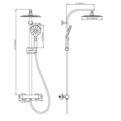 MADURA shower system with thermostat, shower set rain shower including overhead shower, hand shower, with shower rod, overhead shower set shower column shower mixer in matte black.