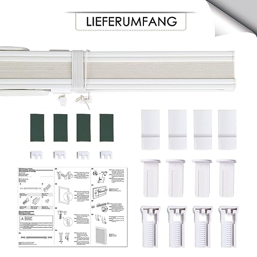BelleMax Pleated Blind without drilling clamp fix, Beige 130x65cm (LxW), Easyfix translucent privacy and sun protection, blinds pleated roller with clamping bracket, folding blind for windows & doors.