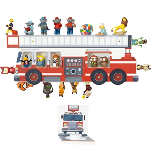JP Journey Tonie Shelf Boy Fire Department Magnet - Wall Shelf Storage for Magnetic Figures, Very Light made of Forex, 60 x 23 cm (Fire Department with Box Holder)
