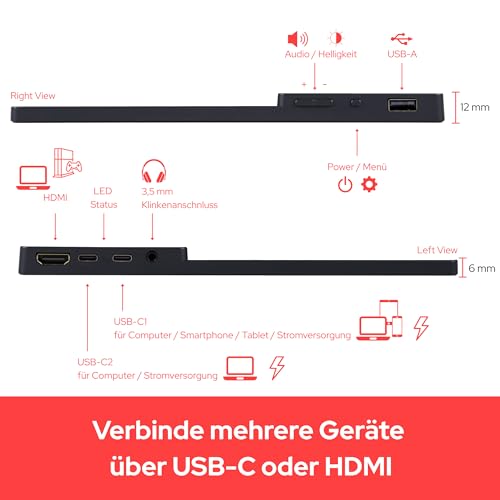 Verbatim Portable Touchscreen Monitor 4K, 15.6" mobile screen, portable HDR display for laptop, tablet, smartphone, PS5, or Nintendo Switch with USB-C and HDMI connection, black.