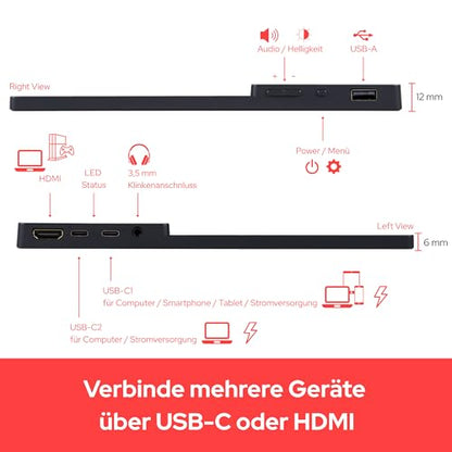 Verbatim Portable Touchscreen Monitor 4K, 15.6" mobile screen, portable HDR display for laptop, tablet, smartphone, PS5, or Nintendo Switch with USB-C and HDMI connection, black.