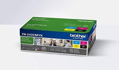 Brother TN-243CMYK Original Toner Cartridge prints up to 1000 pages, in cyan, magenta, yellow, and black. 1 pack.