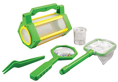 XL insect catching set 5 pieces storage box, net, magnifying glass, magnifying beaker, and 5x magnifying jar with magnifying booklet.