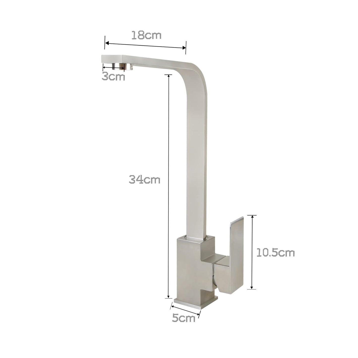 Mursche Kitchen Faucet Brushed High Pressure - Stainless Steel Mixer Tap 360° Swivel Sink Faucet 34CM Single Lever Mixer Faucets for Sink Garden Bathroom