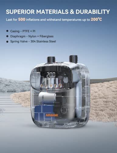 AIRBANK Electric Air Pump SUP Pump with Battery The Buffer Pro, Rechargeable Dual Stage Auto Off Air Pump for Paddleboard, Wing Foil & Kite, Tent, Mattress (Light Gray)