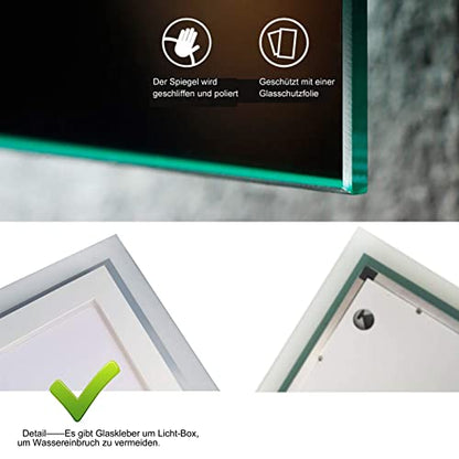 LISA bathroom mirror 120 x 80 cm with LED lighting rectangular wall mirror anti-fog light mirror with touch switch IP44 cold white with clock