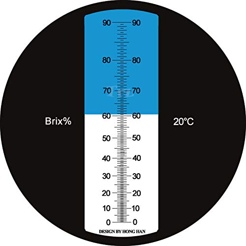 HHTEC Refractometer 0-90% Brix handheld refractometer for determining sugar content of honey, plant oil, syrup, molasses with ATC function and German manual.