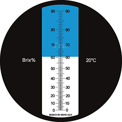 HHTEC Refractometer 0-90% Brix handheld refractometer for determining sugar content of honey, plant oil, syrup, molasses with ATC function and German manual.