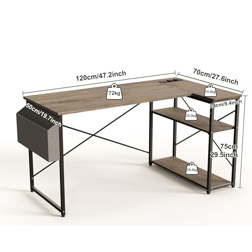 BEXEVUE corner desk with power strip - 120x70 cm. Ergonomic small L-shaped shelves, reversible PC corner desk computer desk, corner gaming table for study work at home bedroom.