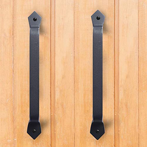 WANLIAN 11-inch antique solid heavy cast iron door handle door pull barn door handle gloves, outdoor, garage, wardrobe, indoor black (2 pack)