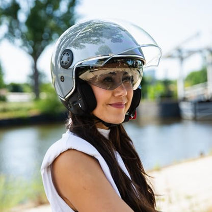 VINZ Pavia jet helmet with double visor | scooter helmet fashion helmet | in sizes XS-XXL | Jet helmet with sun visor | ECE 22.06 certified | motorcycle helmet with visor - gray