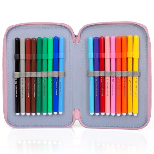 Clondo pencil case for kids, for Stitch and Angel Kiss fans, 3 organized compartments, filled pencil case for boys and girls, 45 pieces for school.