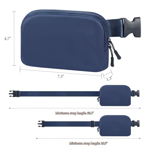 MoKo Running Waist Pack, Fanny Pack Belt Bag for Men Women, Nylon Sports Bag with Adjustable Straps & Zipper for Sports Running Travel Driving Hiking - Navy Blue