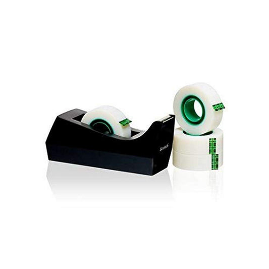 Scotch Desk Tape Dispenser C38, Black + Magic Invisible Tape, 19mm x 33m, 4 Rolls/Pack