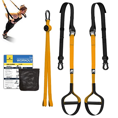RHINOSPORT Suspension Trainer Sling Trainer Full Body Workout, Home Suspension Trainer, Strength Training & Home Workout, Bodyweight Resistance Fitness Home Gym Equipment for Indoor Outdoor Use (Bright Orange)