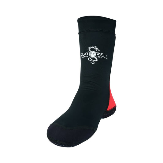 Playwell Martial Arts/MMA School Tatami Indoor Mat Grappling Foot Socks - Black/Red - Size L