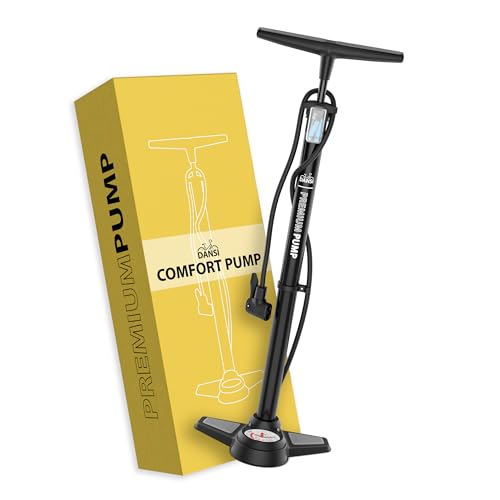 DANSI bicycle pump I floor pump suitable for all common valves including gauge & adapters I bike pump, air pump (Comfort)