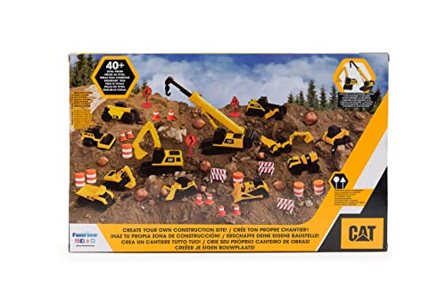 CAT® Construction Little Machines Mega Set I With 40 pieces I Includes vehicles, a crane, traffic signs, cones, blocks, and cylinders I For kids aged 3 years and up.