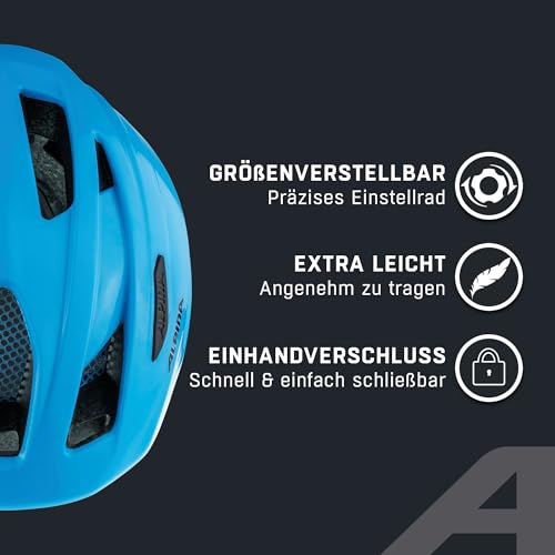 ALPINA PICO Flash - Illuminated, Lightweight & Impact-Resistant Bike Helmet with Insect Net for Kids, neon Blue Gloss, 50-55 cm