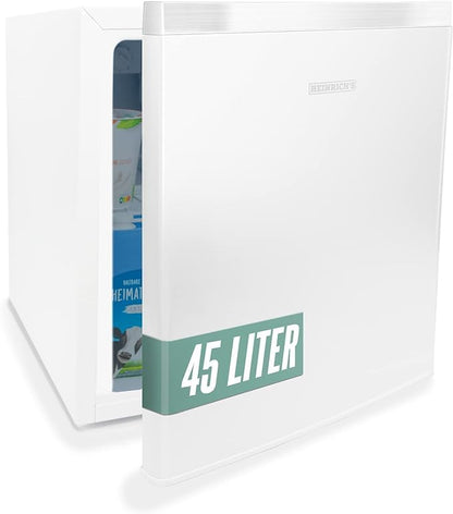 HEINRICHS Beverage Cooler 45L small compact quiet: 39db with cooling compartment Mini Bar; Table Fridge; Mini Fridge with separate cooling compartment; perfect for office camping garden outdoor (White)