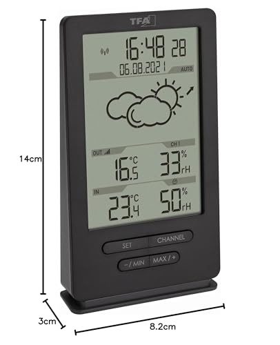 TFA Dostmann Digital Wireless Weather Station with Outdoor Sensor, 35.1162.10, Indoor and Outdoor Climate, with Transmitter, Weather Forecast, including Radio Clock, Temperature/Humidity, Amazon Exclusive, Gray