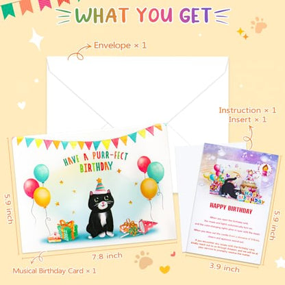 FITMITE Birthday Cards, Cute Cat Music & Lights & Blow-out Candle, Funny Pop-up Birthday Card, Birthday Gifts for Women, Men, Cat Lovers, Mom, or Dad