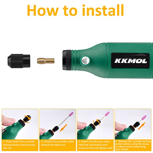 Battery Rotary Tool - Electric Mini Drill with 5 variable speeds and 61 accessories, grinding set for polishing/carving/cutting/cleaning/sharpening DIY tool kit (green)