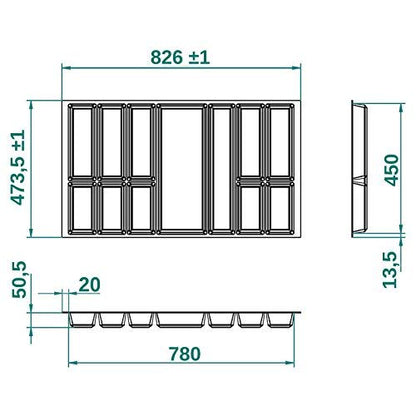 Orga-Box® IV UNIVERSAL cutlery insert cutlery tray silver grey for 90 cm drawer (473.5 x 826 mm)