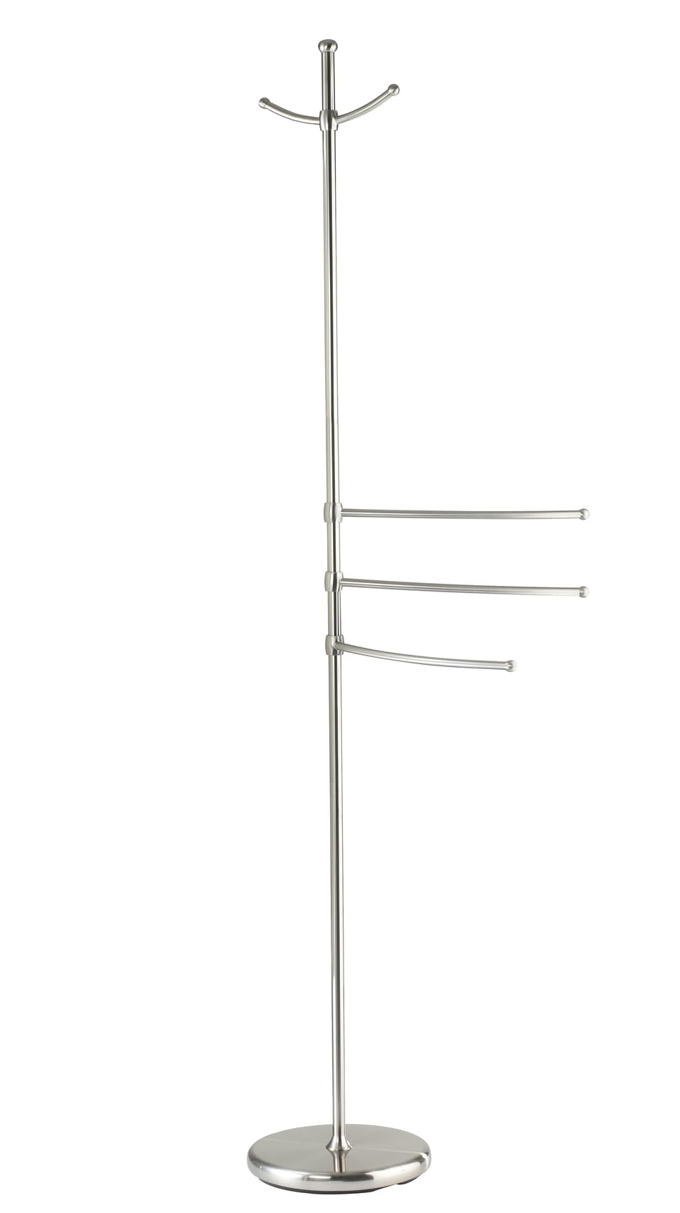 WENKO towel rack model Adiamo with adjustable arms and 2 hooks, coat stand made of brushed steel, 28 x 170 x 28 cm.