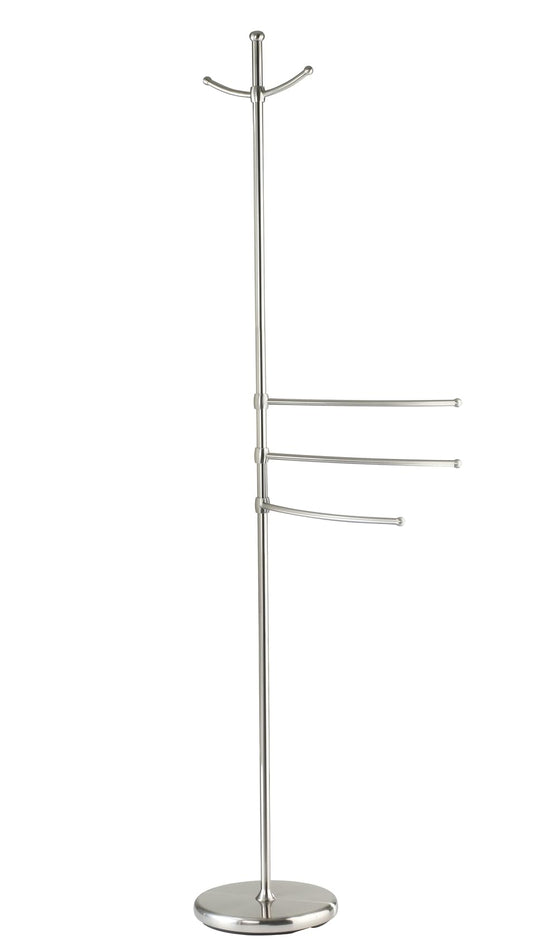WENKO towel rack model Adiamo with adjustable arms and 2 hooks, coat stand made of brushed steel, 28 x 170 x 28 cm.