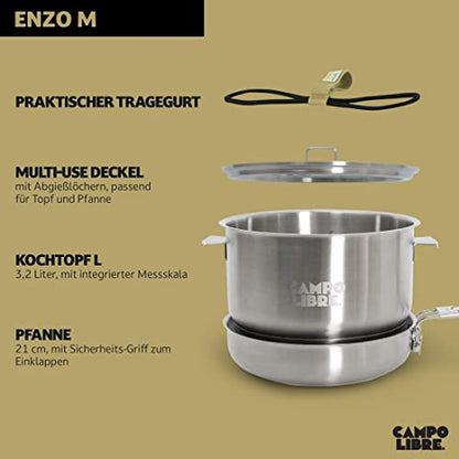Campo Libre.® Enzo I Stainless steel camping cookware I compact outdoor cooking set I induction-compatible I perfect for camping stoves I 6 or 8 pieces.