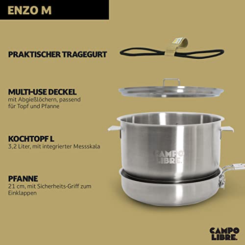 Campo Libre.® Enzo I Stainless steel camping cookware I compact outdoor cooking set I induction-compatible I perfect for camping stoves I 6 or 8 pieces.