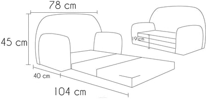 FORTISLINE - Children's sofa MINI foldable 40x78x45cm - Children's sofa for kids 2in1 - Children's couch foldable - Foam sleeping sofa - Removable cover - Many designs